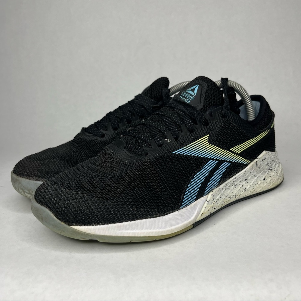 Reebok Black Athletic Shoes with Blue and Yellow Accents